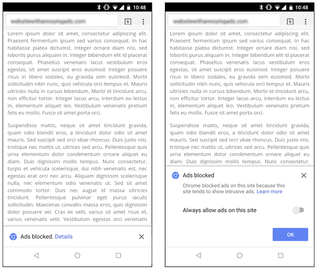 Chrome blocking ads
